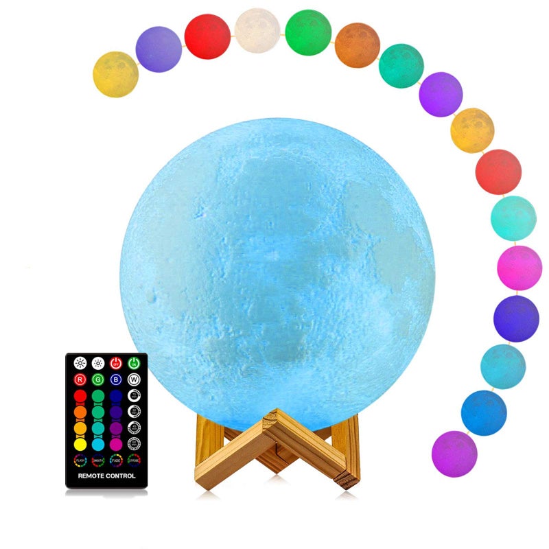 LOGROTATE Moon Lamp, Moon Light Lamps with Time Setting and Stand 3D Printing LED 16 Colors, Hung Up Decorative Night Lights for Baby Kids Friends Lover Birthday Gifts(Diameter 9.6 inch) - Image 1